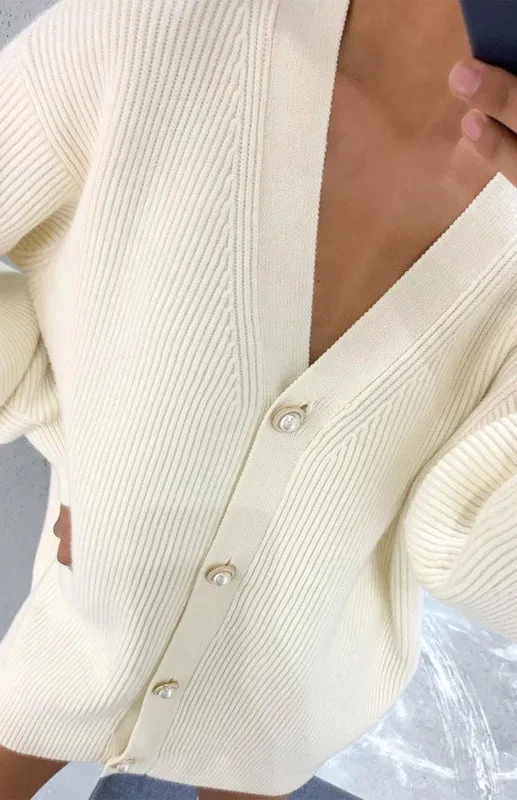 Darlene Candy Color Casual Loose Knit Button Cardigan