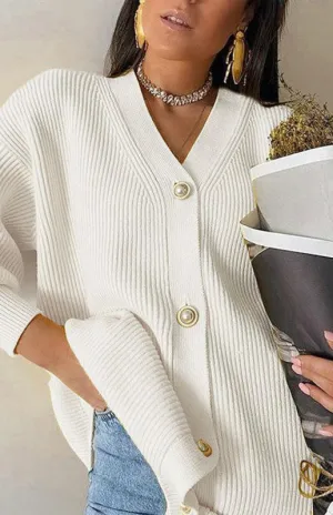 Darlene Candy Color Casual Loose Knit Button Cardigan