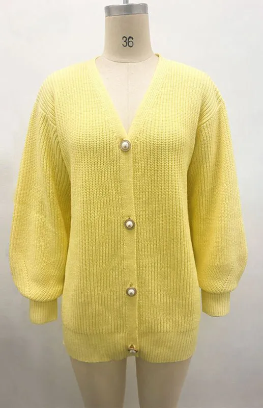Darlene Candy Color Casual Loose Knit Button Cardigan