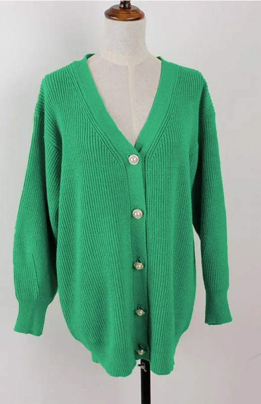 Darlene Candy Color Casual Loose Knit Button Cardigan