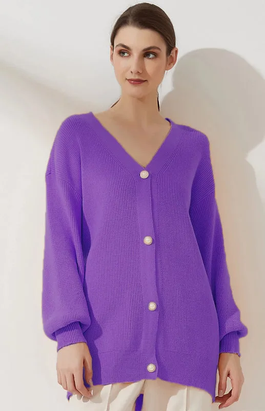 Darlene Candy Color Casual Loose Knit Button Cardigan