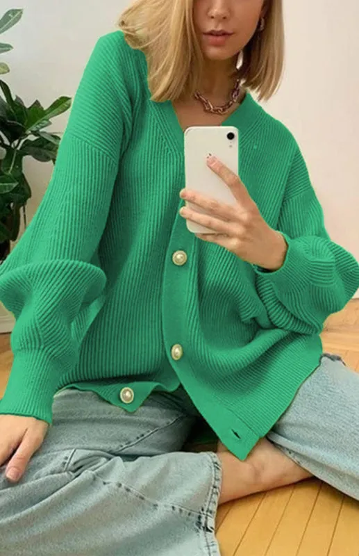 Darlene Candy Color Casual Loose Knit Button Cardigan
