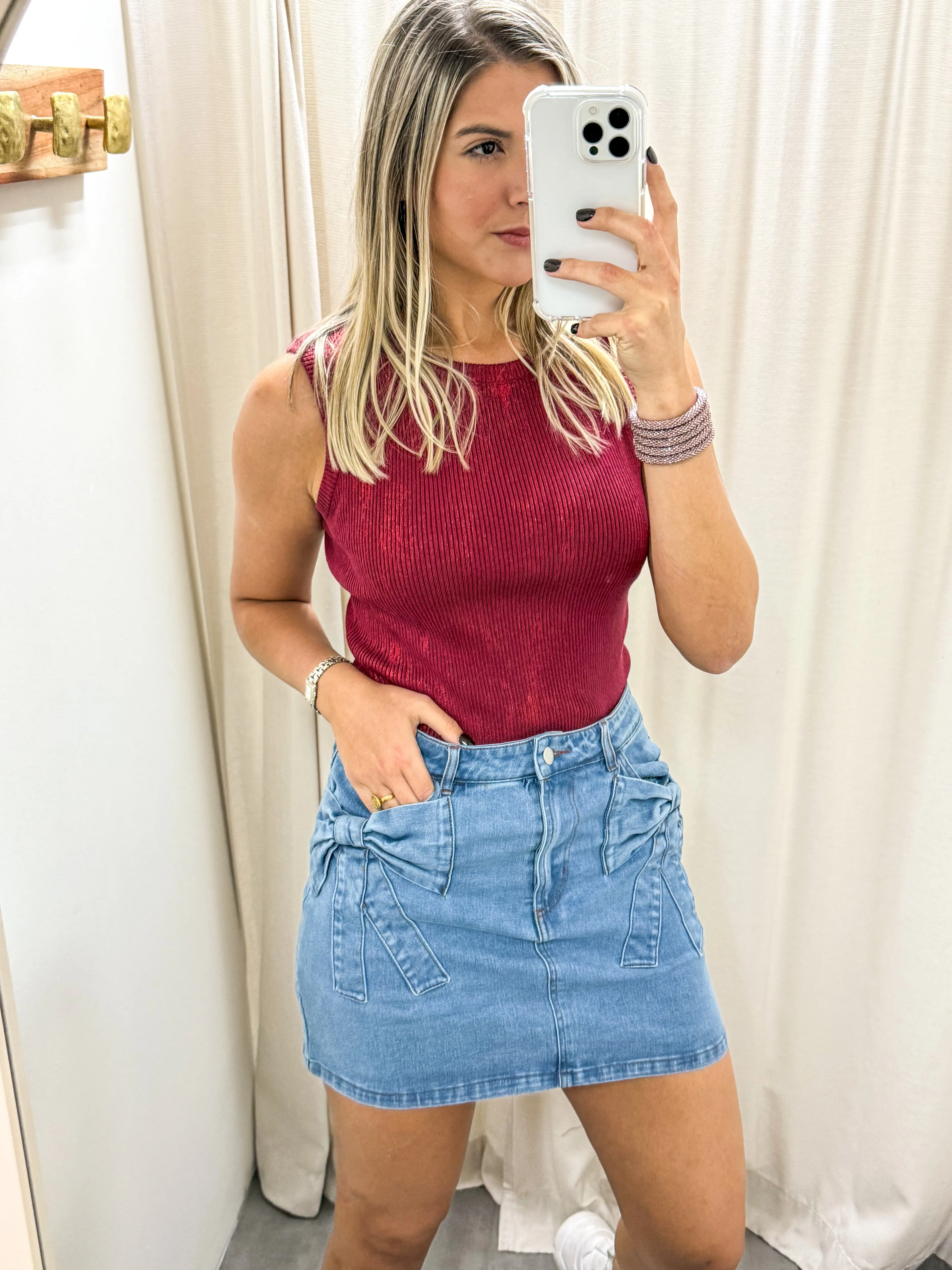 DENIM RIBBON DETAIL SKIRT