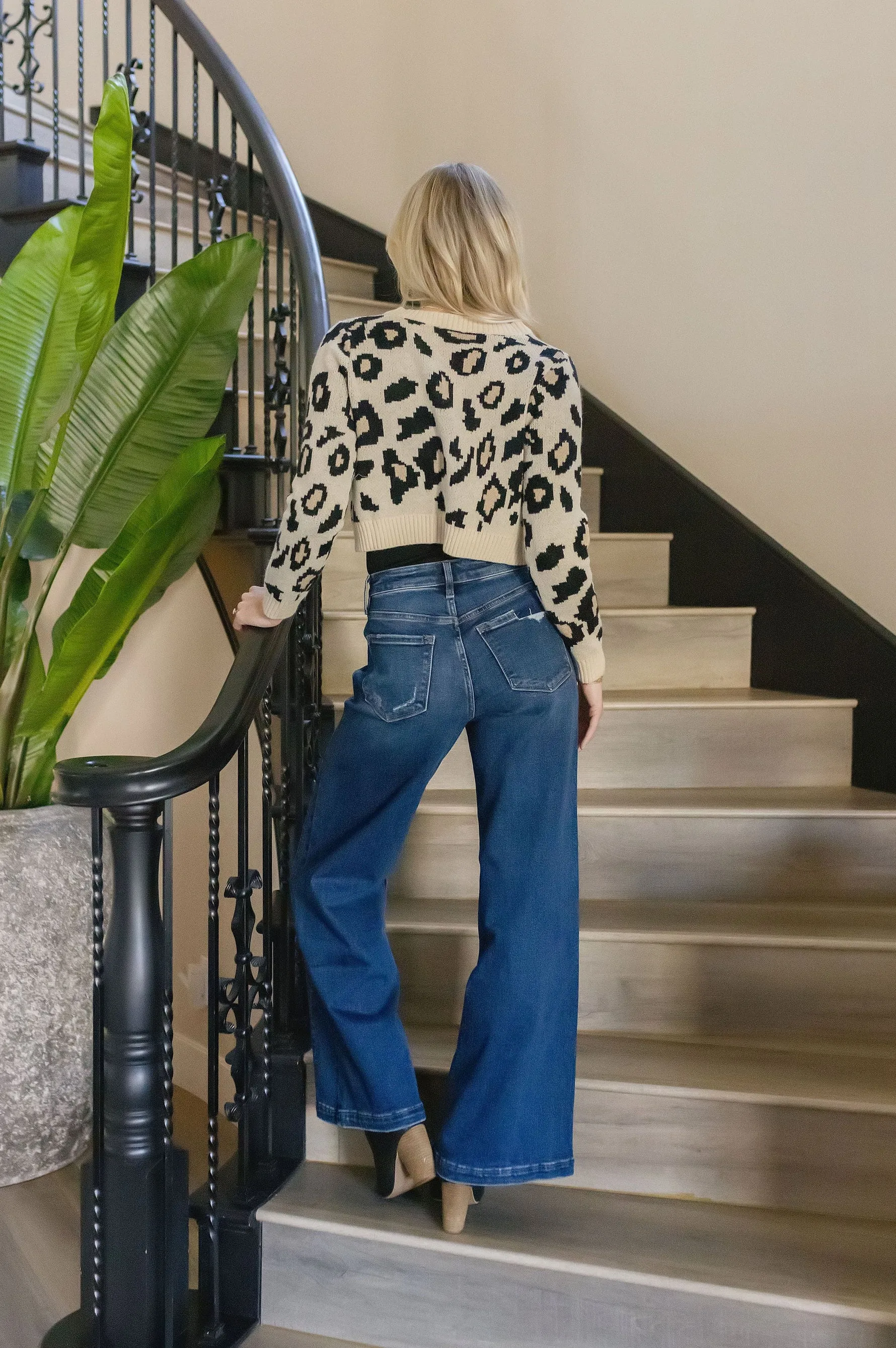 Erin Long Sleeve Bow Tie Leopard Print Cardigan Taupe