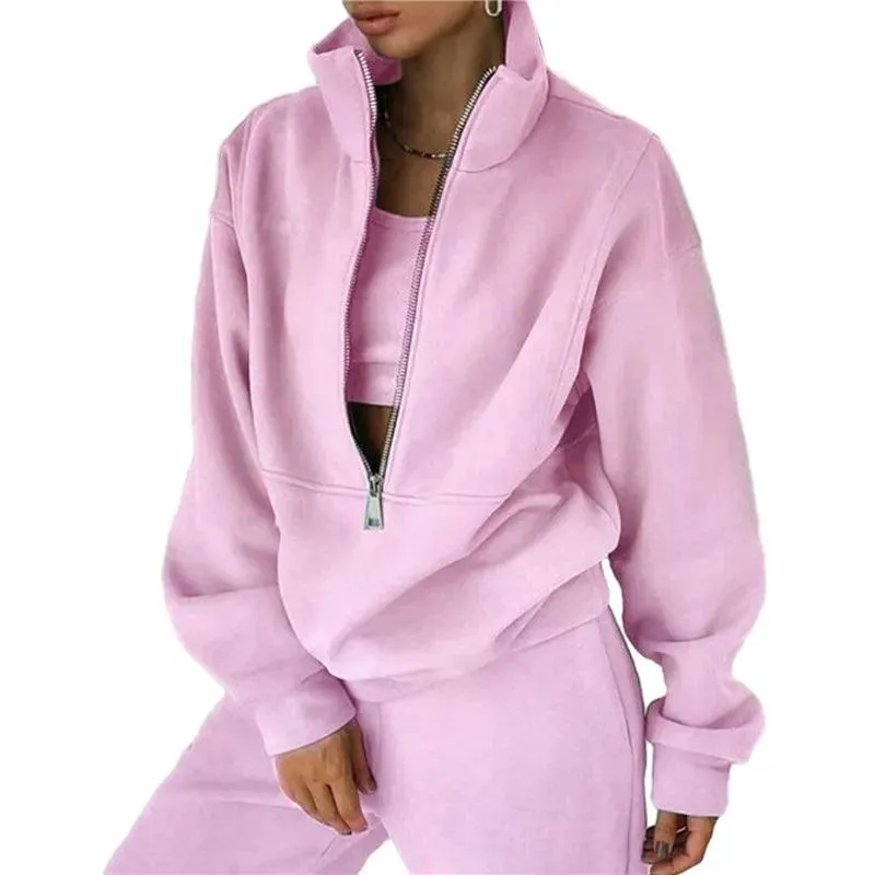 European Style Sporty Hooded Tracksuit in Soft Brushed Fabric