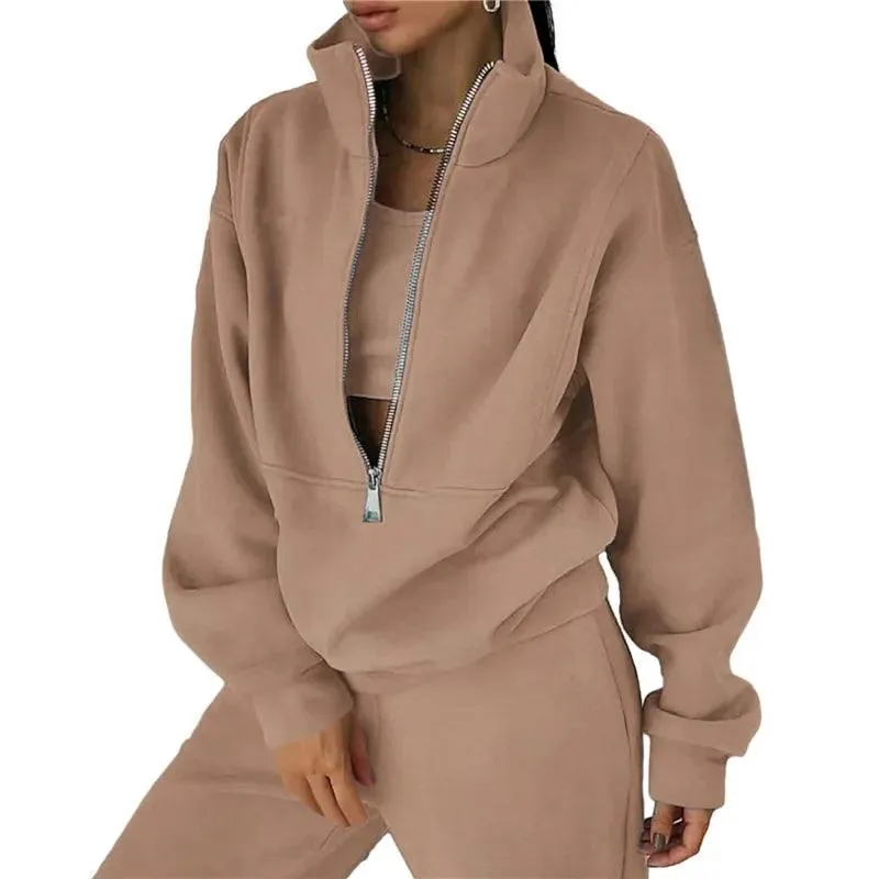 European Style Sporty Hooded Tracksuit in Soft Brushed Fabric