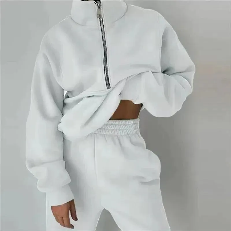 European Style Sporty Hooded Tracksuit in Soft Brushed Fabric
