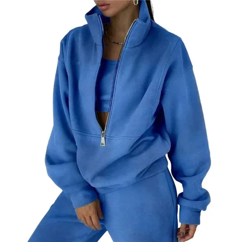 European Style Sporty Hooded Tracksuit in Soft Brushed Fabric
