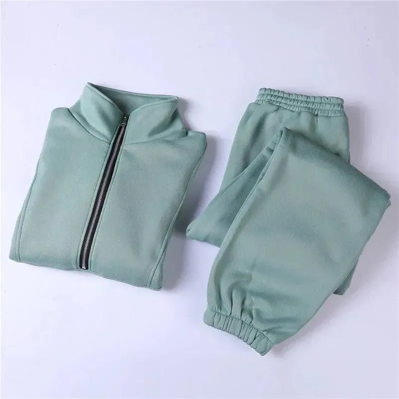 European Style Sporty Hooded Tracksuit in Soft Brushed Fabric