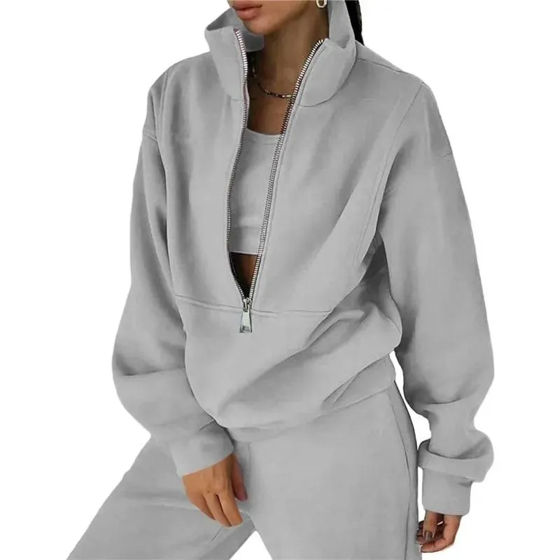 European Style Sporty Hooded Tracksuit in Soft Brushed Fabric