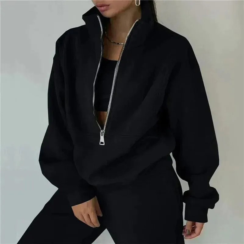 European Style Sporty Hooded Tracksuit in Soft Brushed Fabric