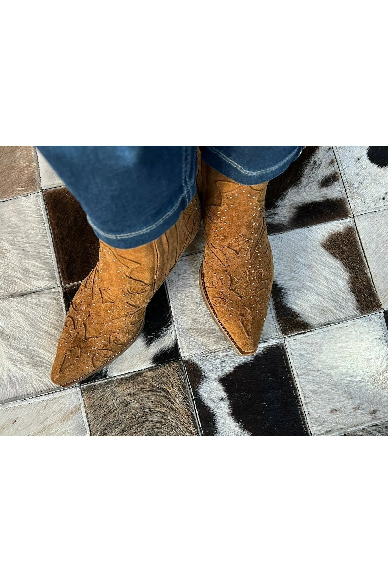 Jo Ghost Elaine 2883 Embellished Suede Chelsea Western Boot | Camel