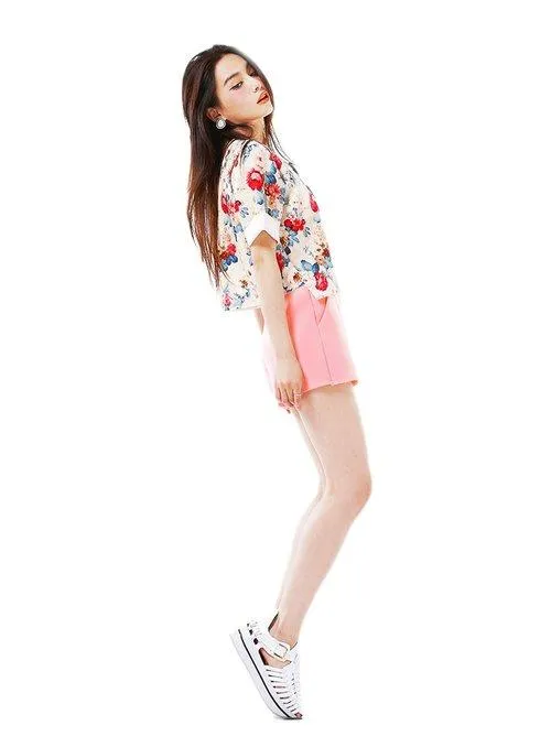Limited edition one of a kind designer unique floral printed scuba neoprene beige blouse-Blusa