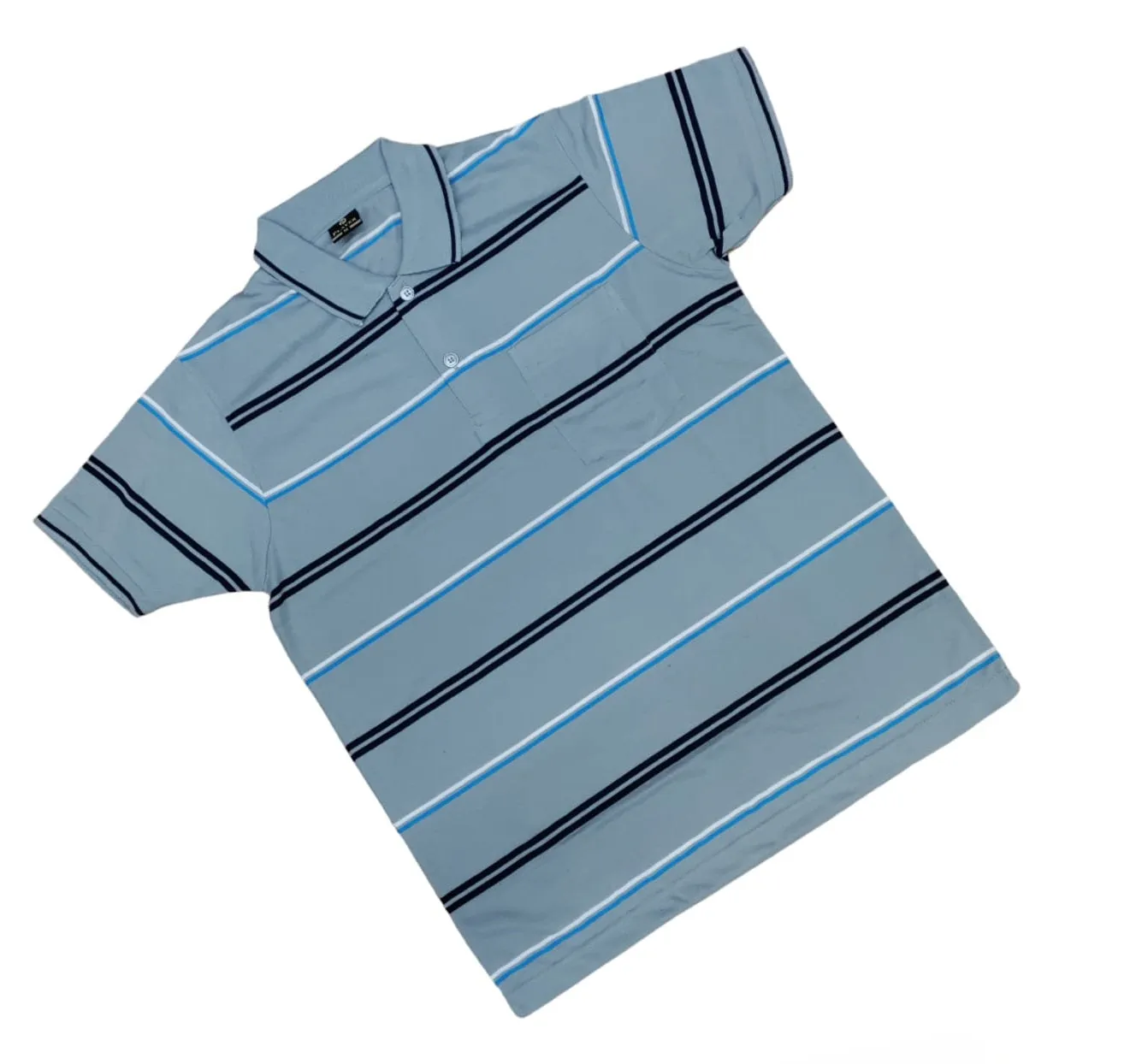 Mens Polo Striped Shirt Pique Short Sleeve Top Summer Casual With Pocket M - XXL