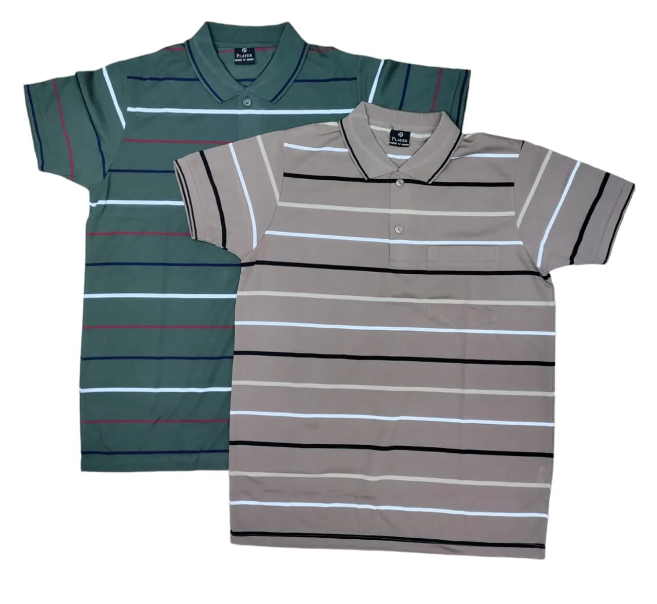 Mens Polo Striped Shirt Pique Short Sleeve Top Summer Casual With Pocket M - XXL