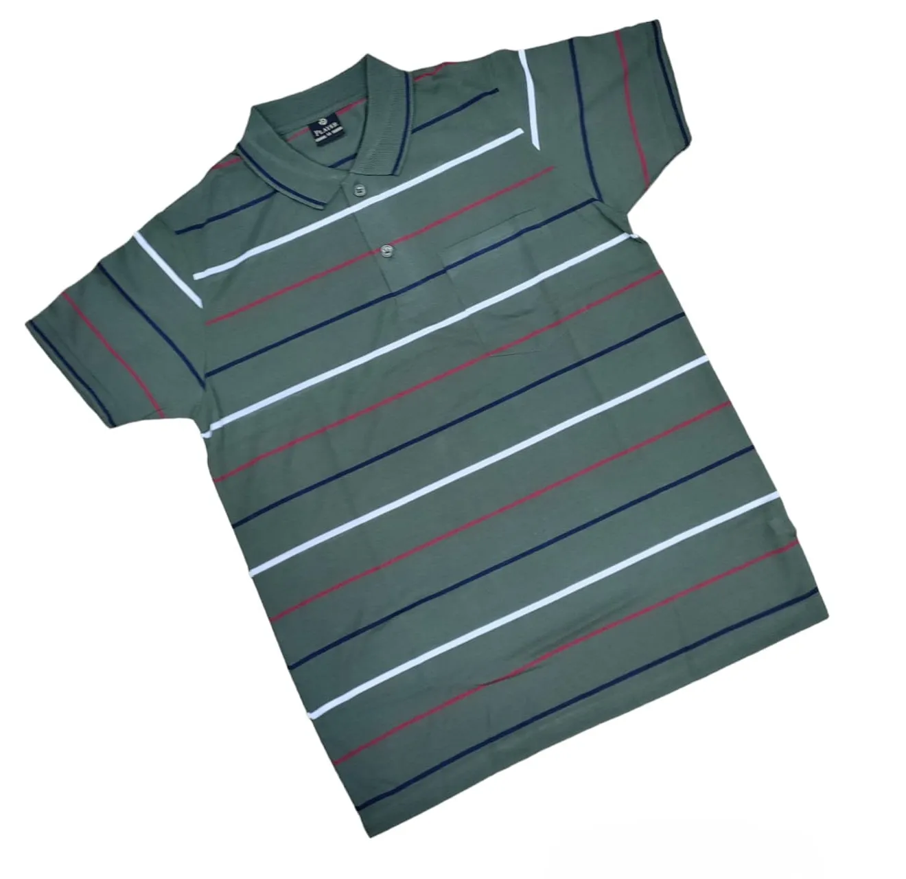 Mens Polo Striped Shirt Pique Short Sleeve Top Summer Casual With Pocket M - XXL