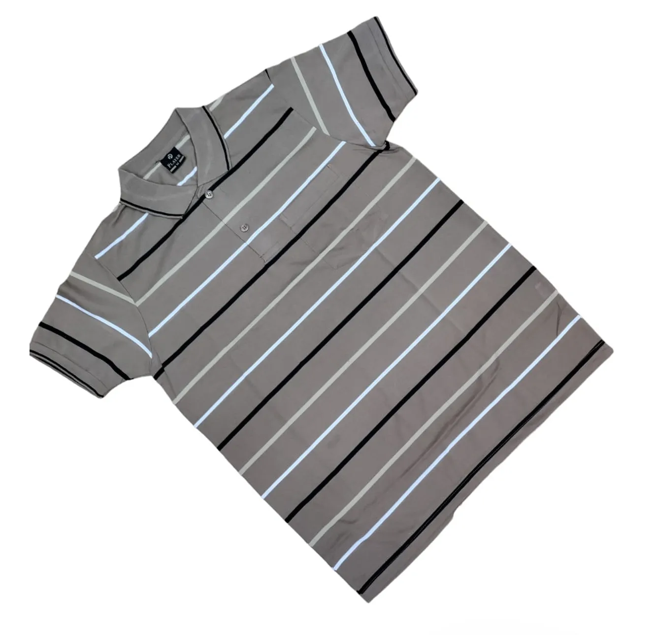 Mens Polo Striped Shirt Pique Short Sleeve Top Summer Casual With Pocket M - XXL