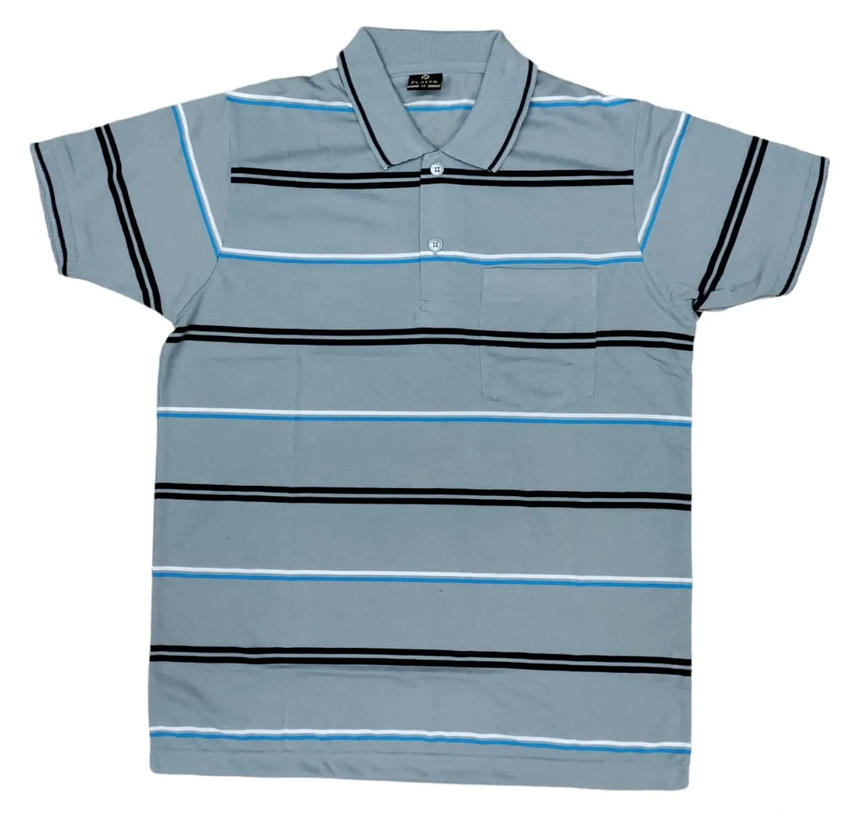 Mens Polo Striped Shirt Pique Short Sleeve Top Summer Casual With Pocket M - XXL