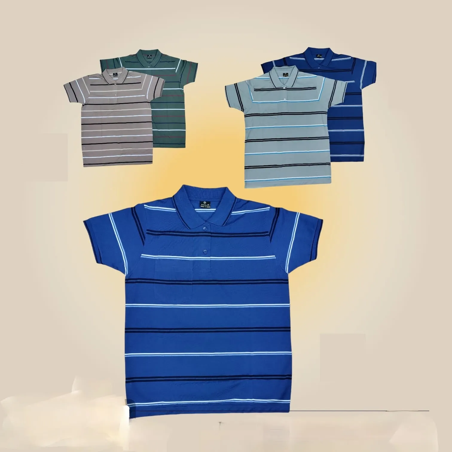 Mens Polo Striped Shirt Pique Short Sleeve Top Summer Casual With Pocket M - XXL