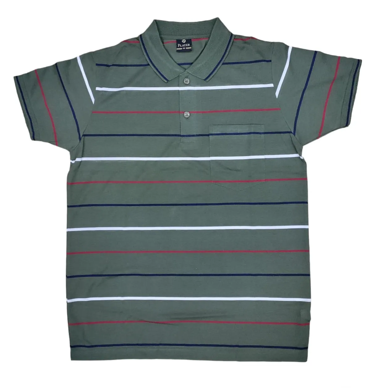 Mens Polo Striped Shirt Pique Short Sleeve Top Summer Casual With Pocket M - XXL