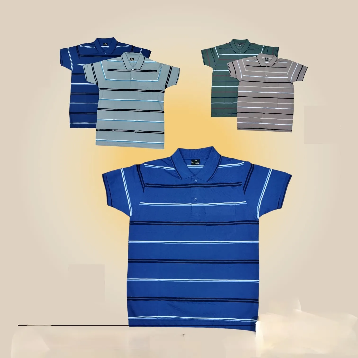 Mens Polo Striped Shirt Pique Short Sleeve Top Summer Casual With Pocket M - XXL