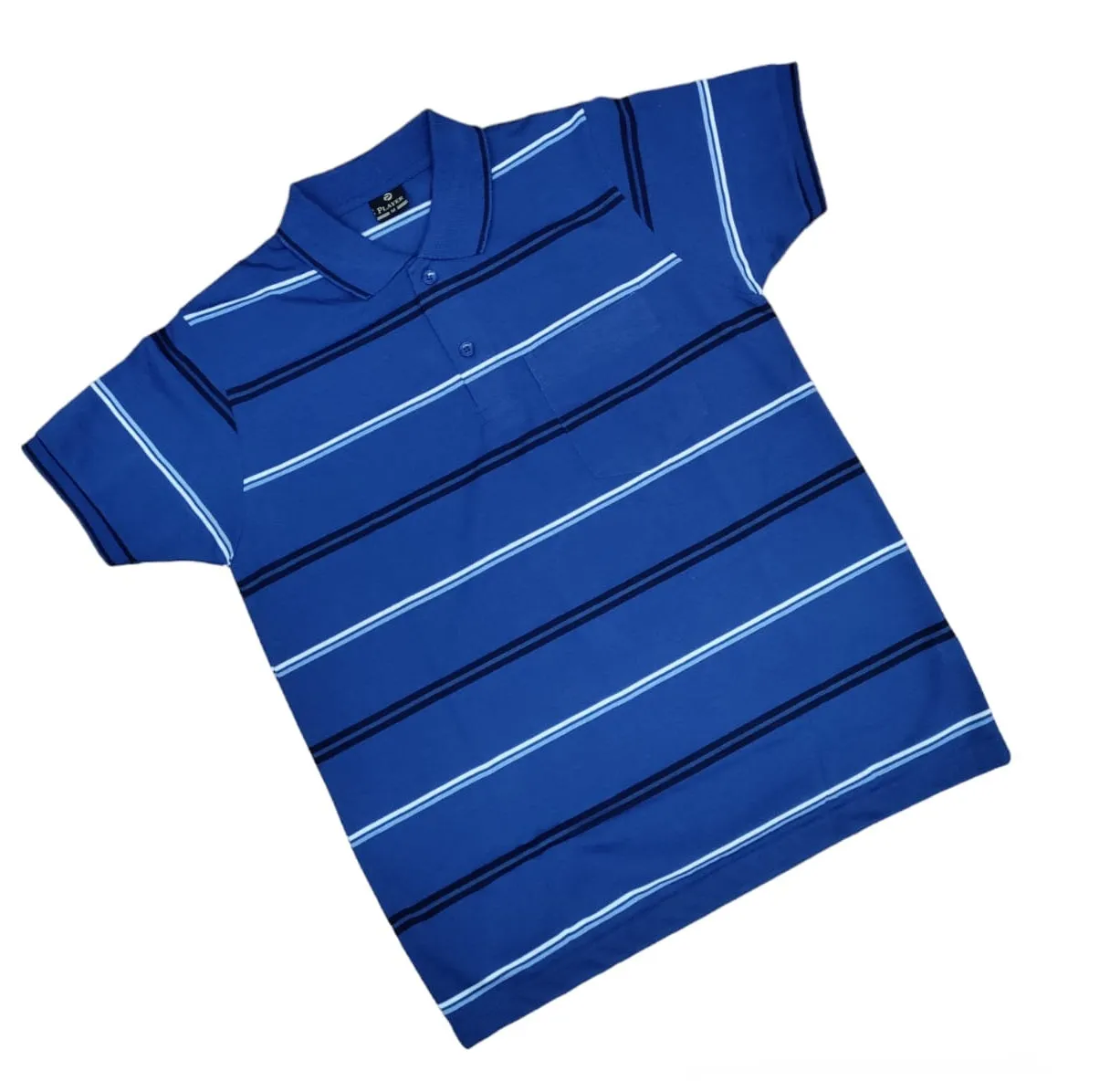 Mens Polo Striped Shirt Pique Short Sleeve Top Summer Casual With Pocket M - XXL
