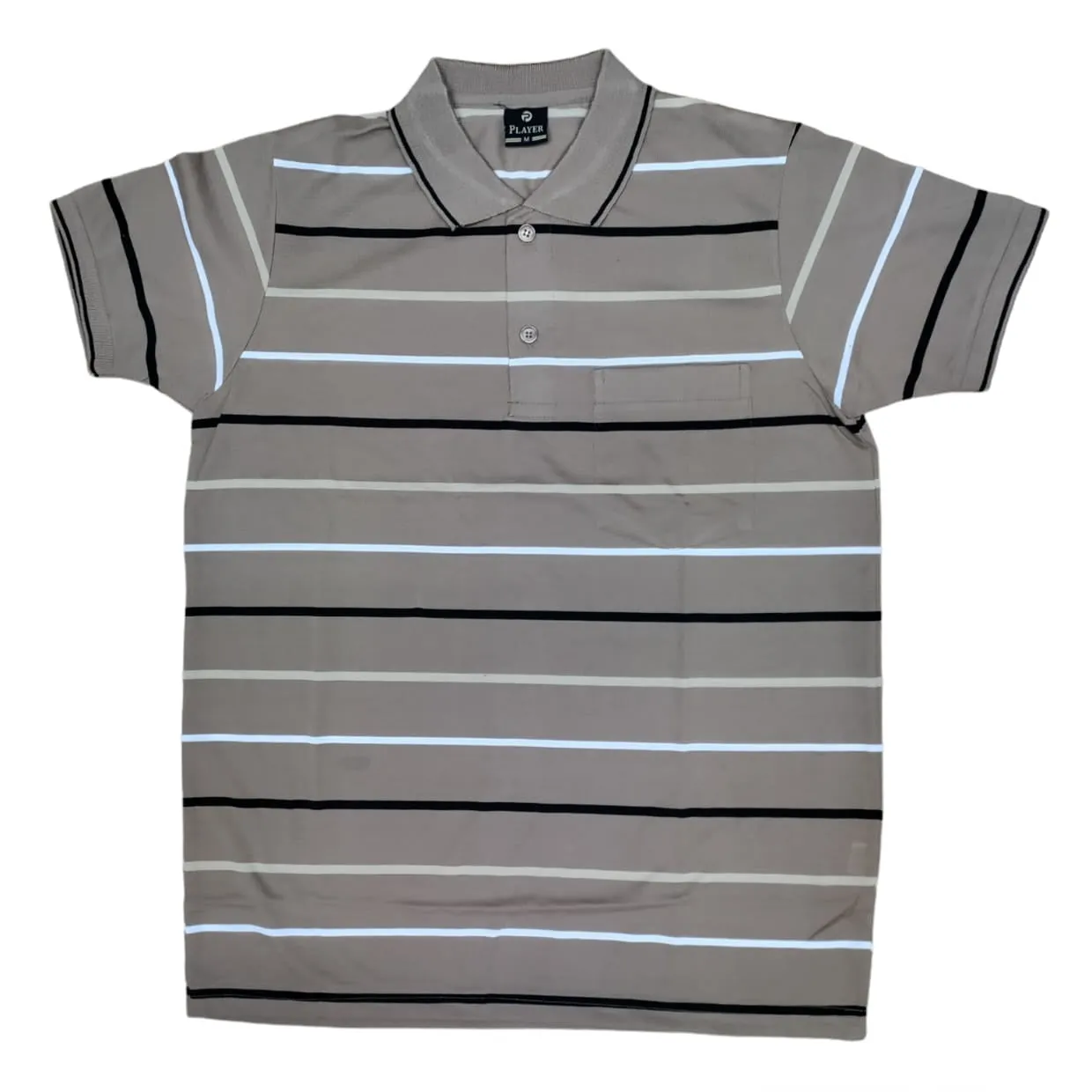 Mens Polo Striped Shirt Pique Short Sleeve Top Summer Casual With Pocket M - XXL