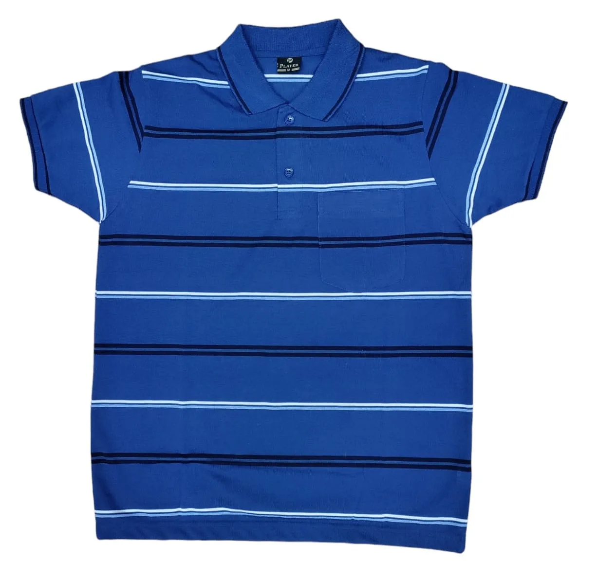 Mens Polo Striped Shirt Pique Short Sleeve Top Summer Casual With Pocket M - XXL