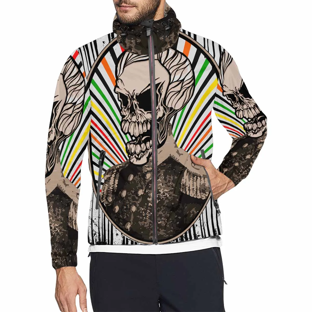 Men's Windbreaker printed Vintage Skull Military