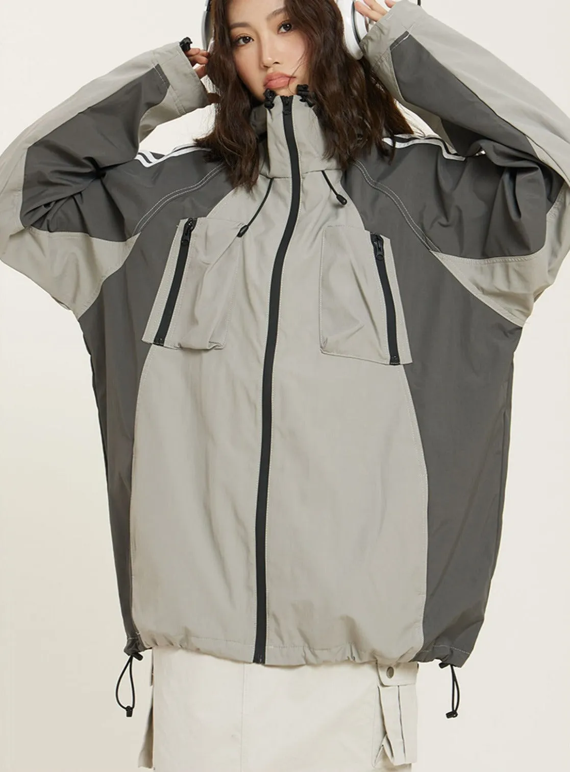 Oversized Color Block Hooded Windbreaker