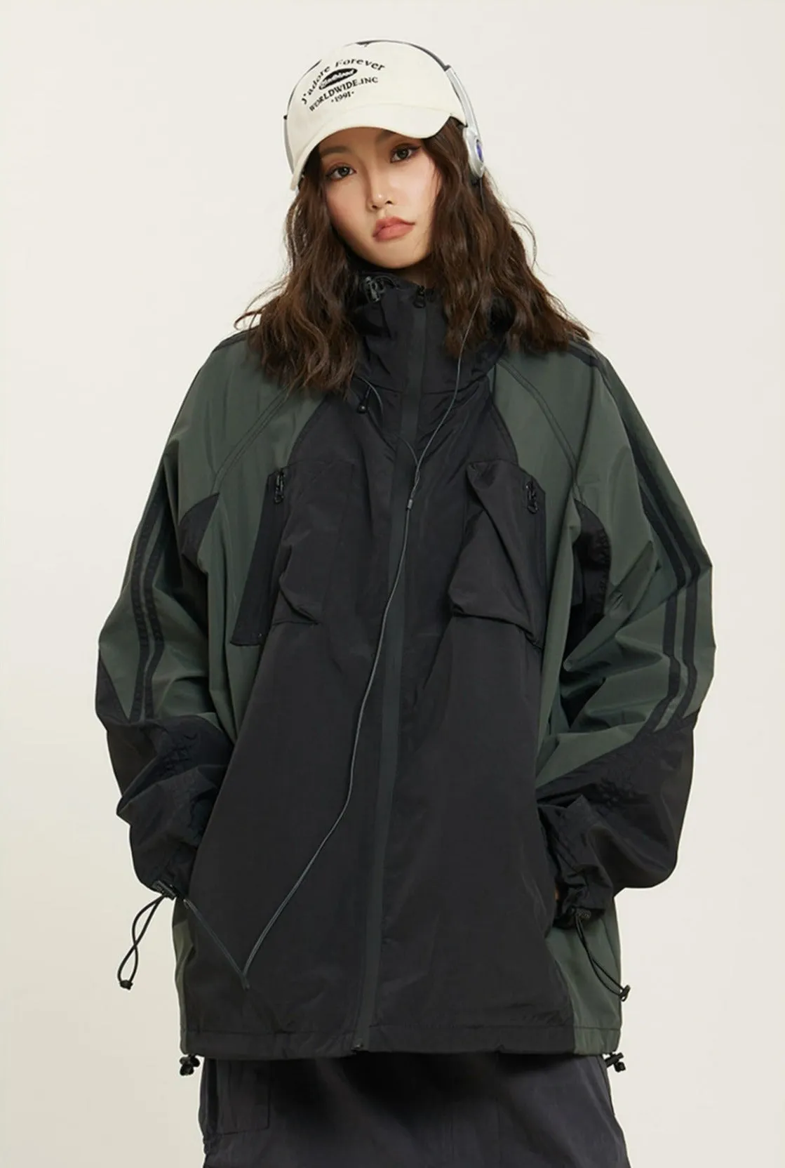 Oversized Color Block Hooded Windbreaker