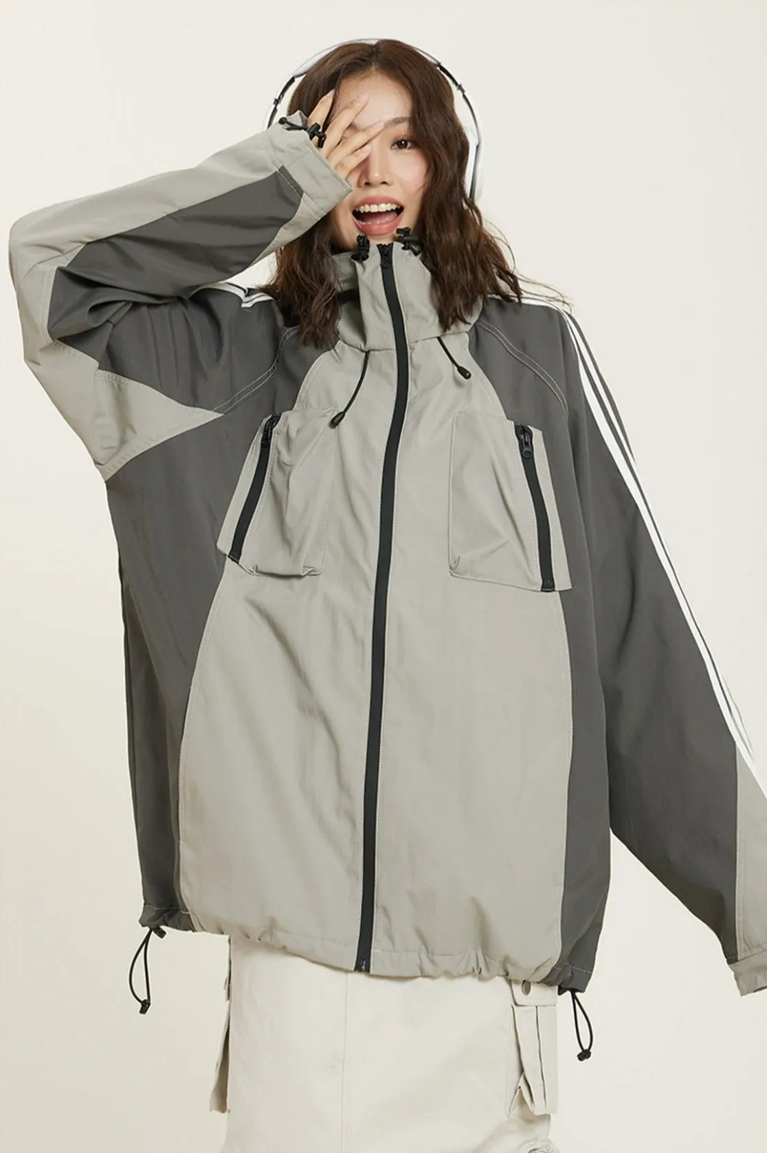 Oversized Color Block Hooded Windbreaker