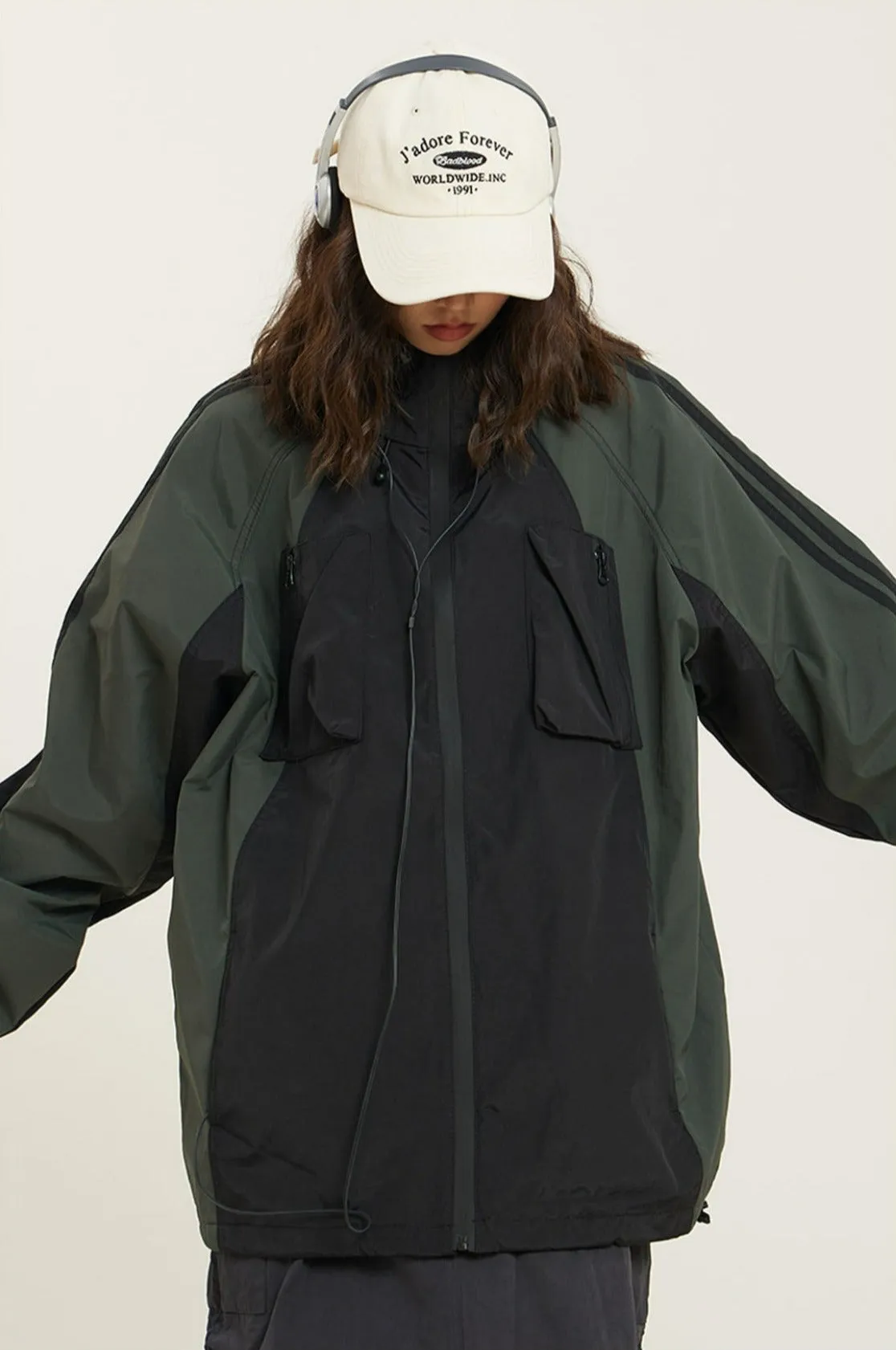 Oversized Color Block Hooded Windbreaker