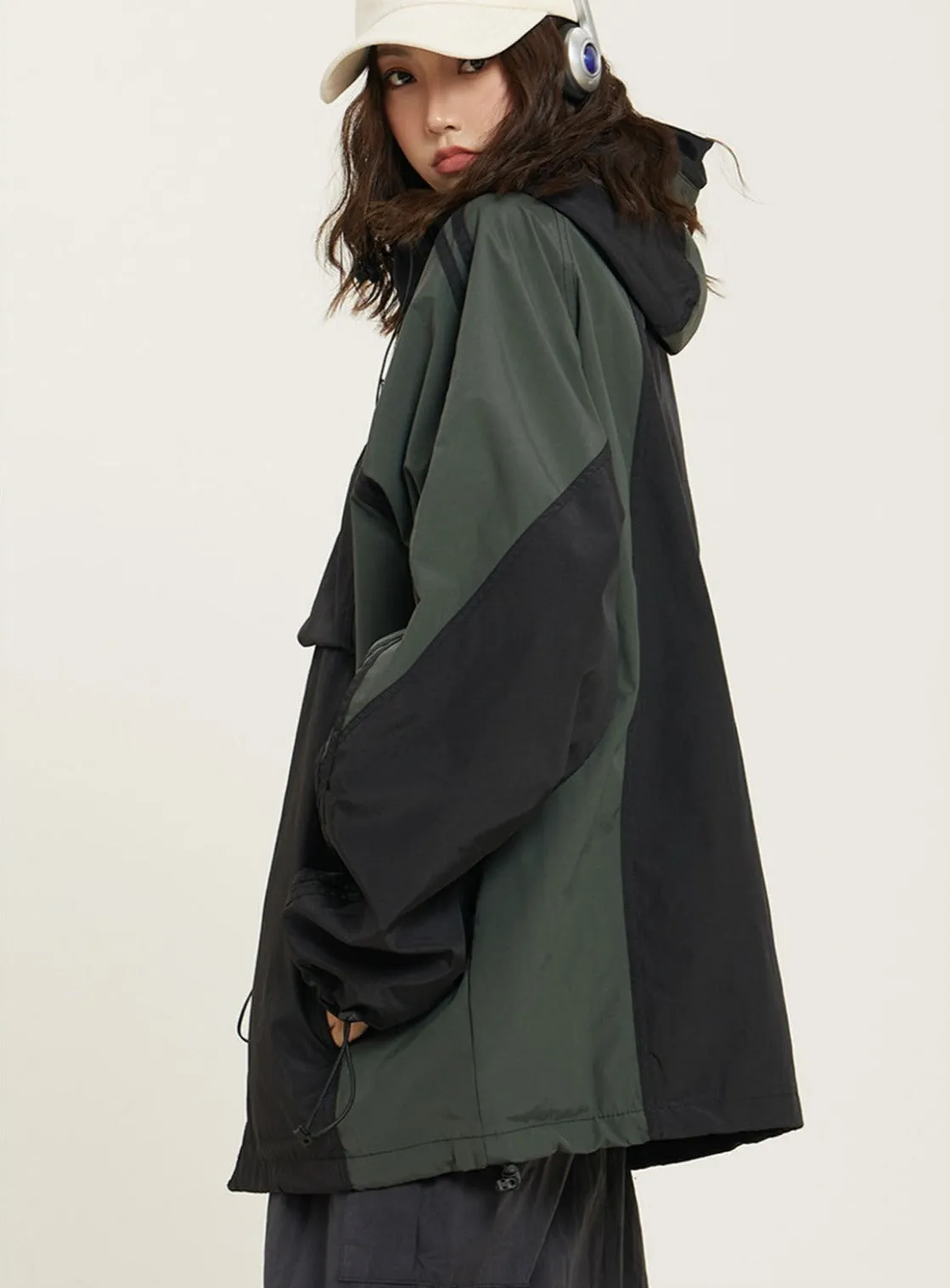Oversized Color Block Hooded Windbreaker