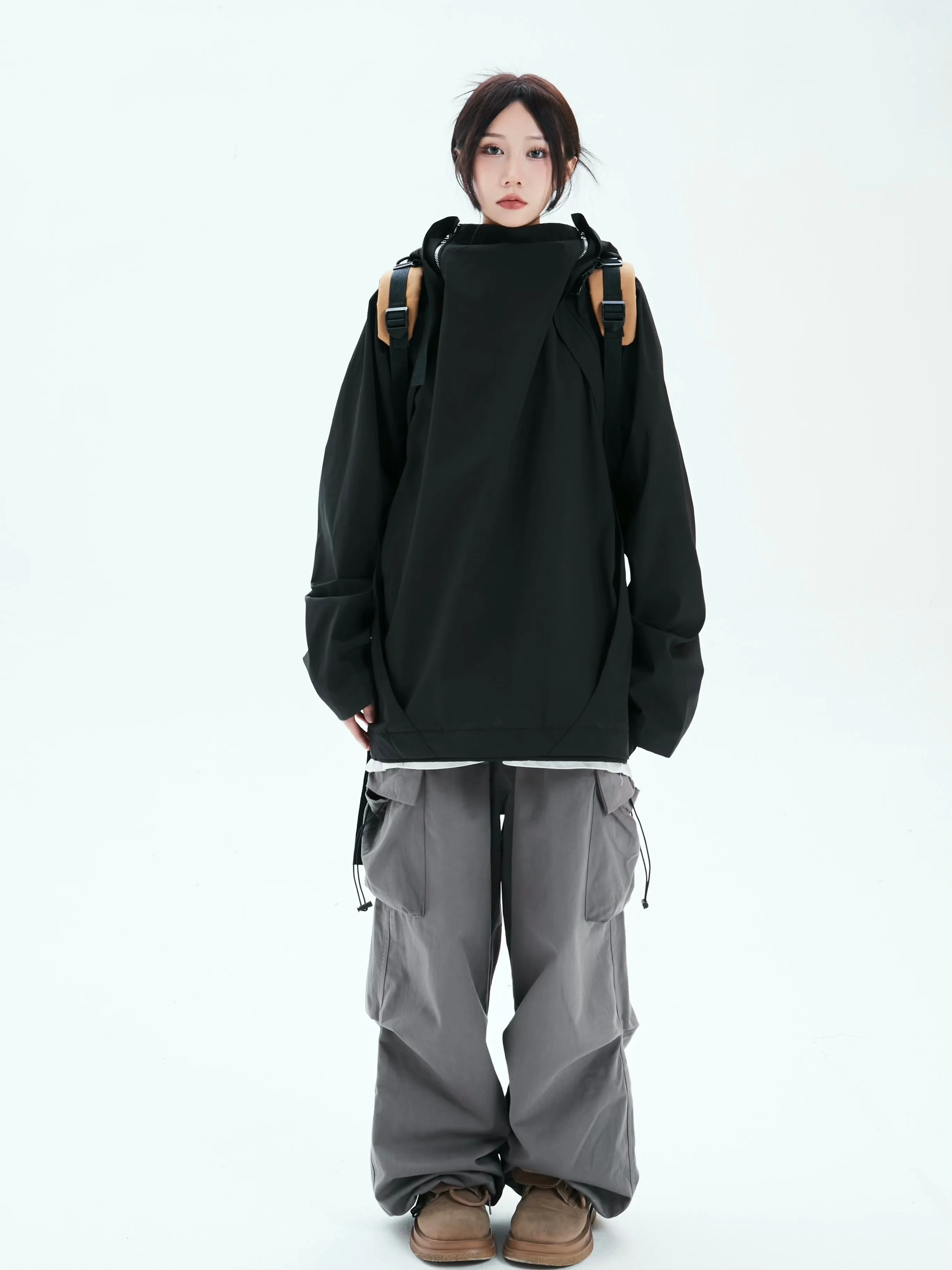 Oversized Double-Zip Hooded Windbreaker