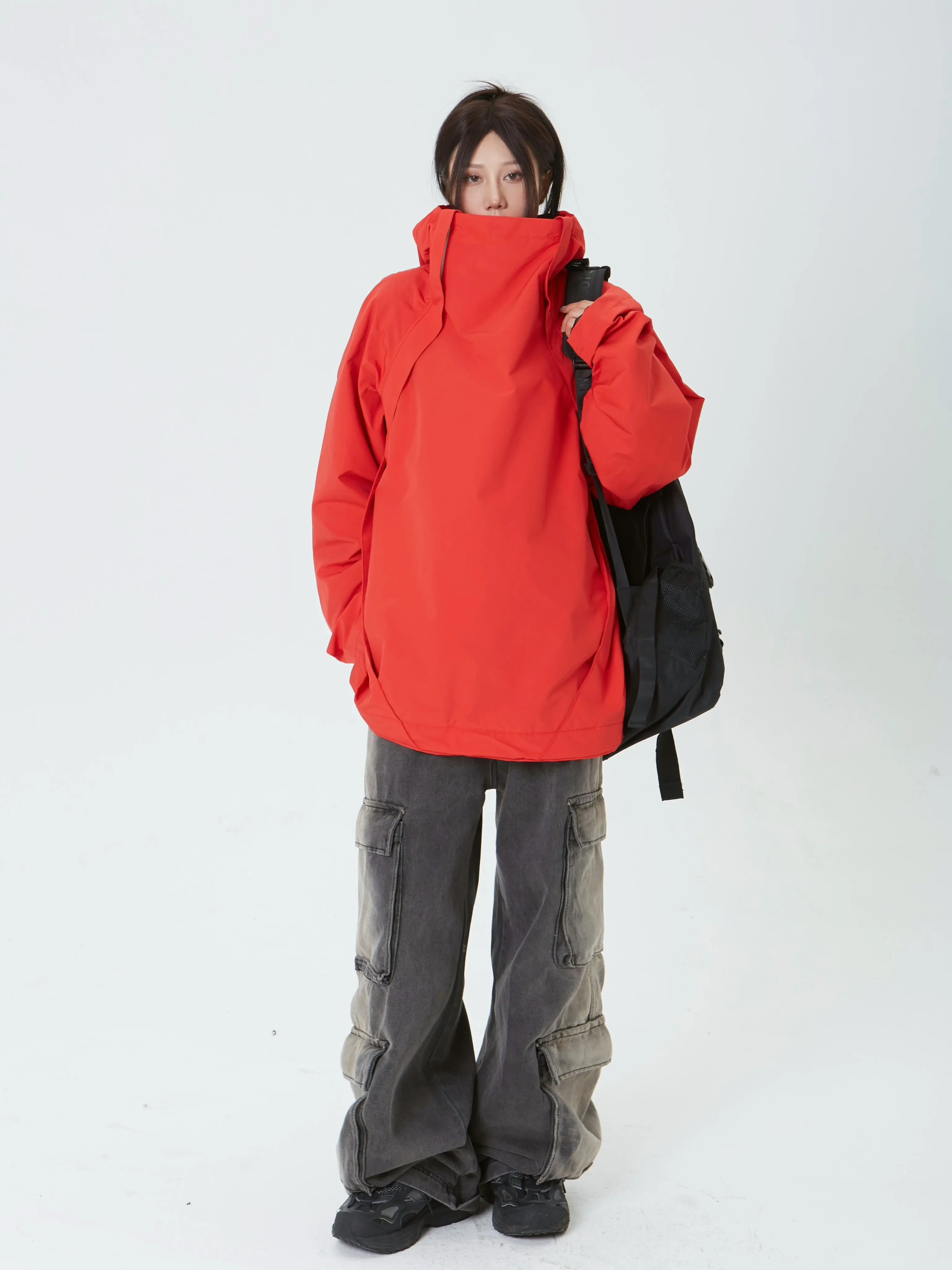 Oversized Double-Zip Hooded Windbreaker