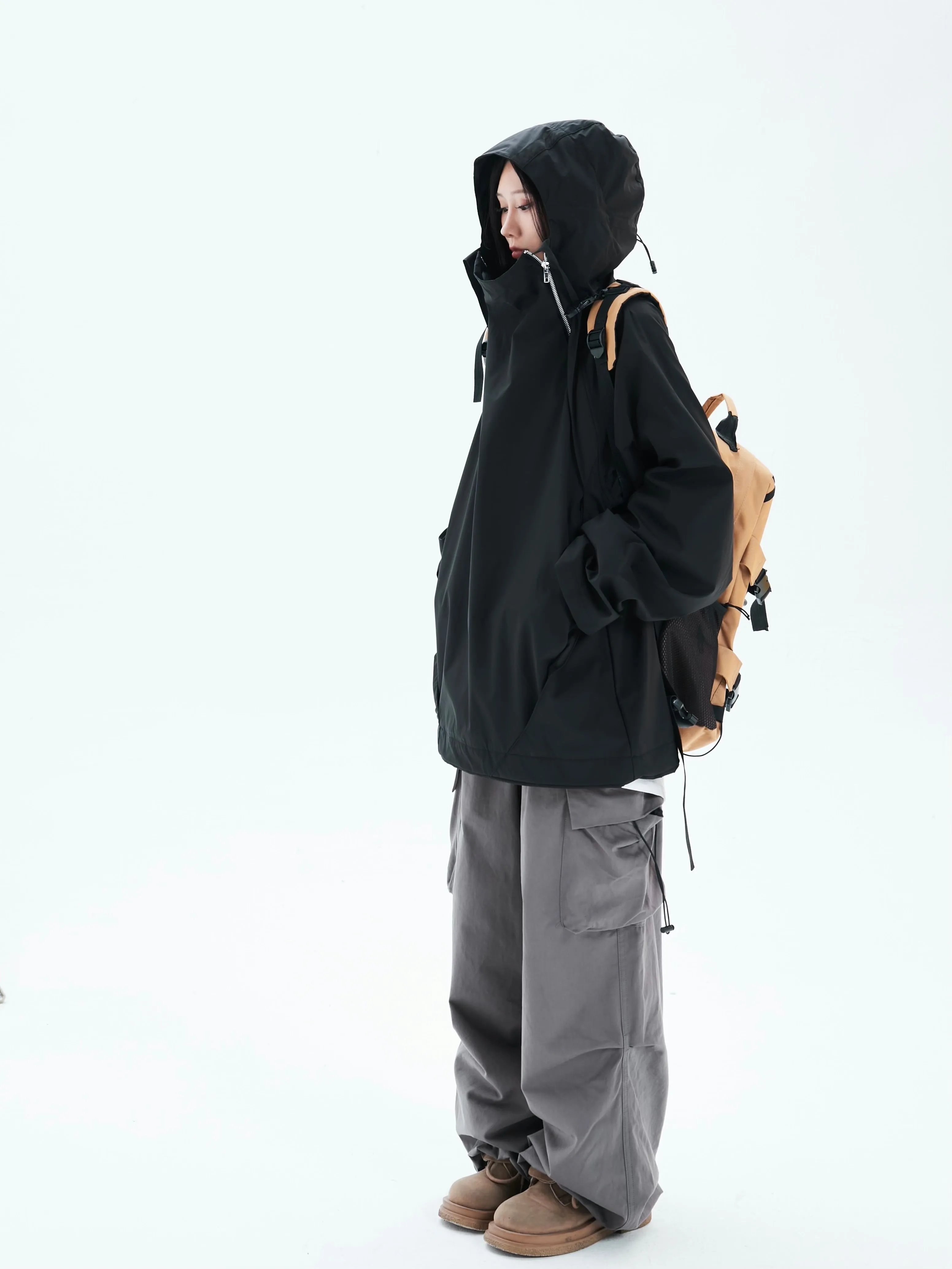 Oversized Double-Zip Hooded Windbreaker