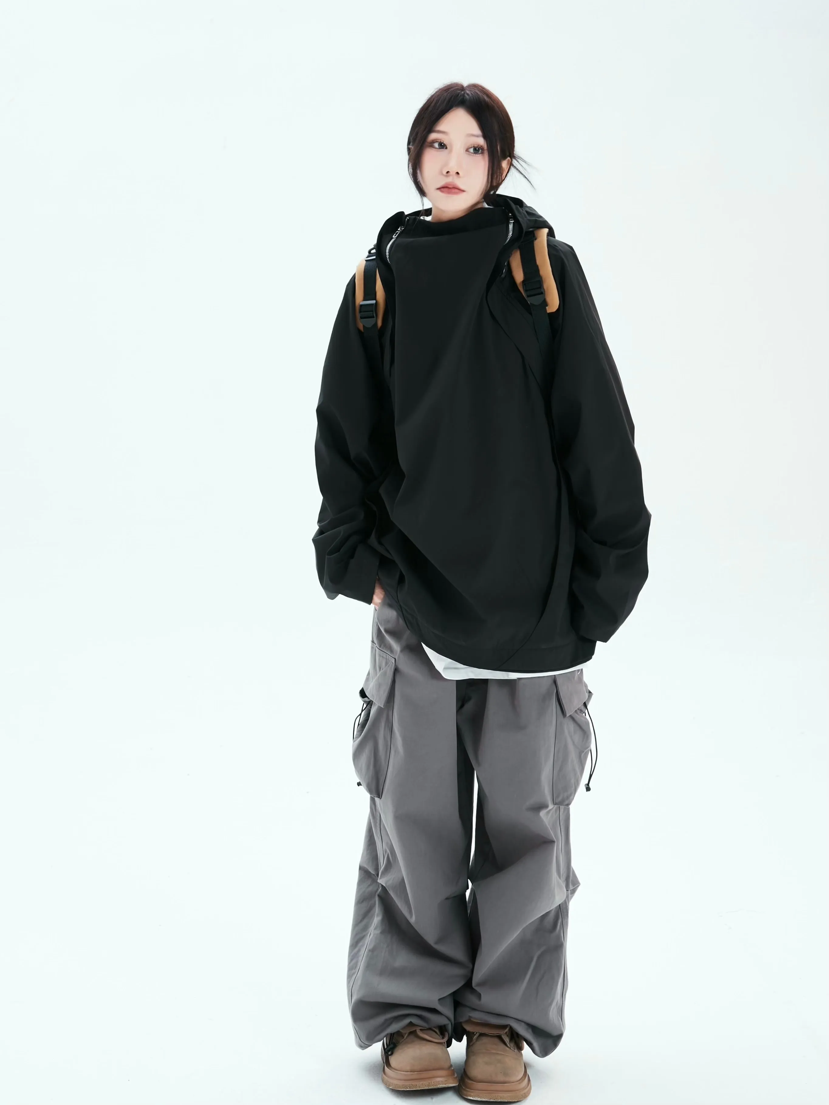 Oversized Double-Zip Hooded Windbreaker