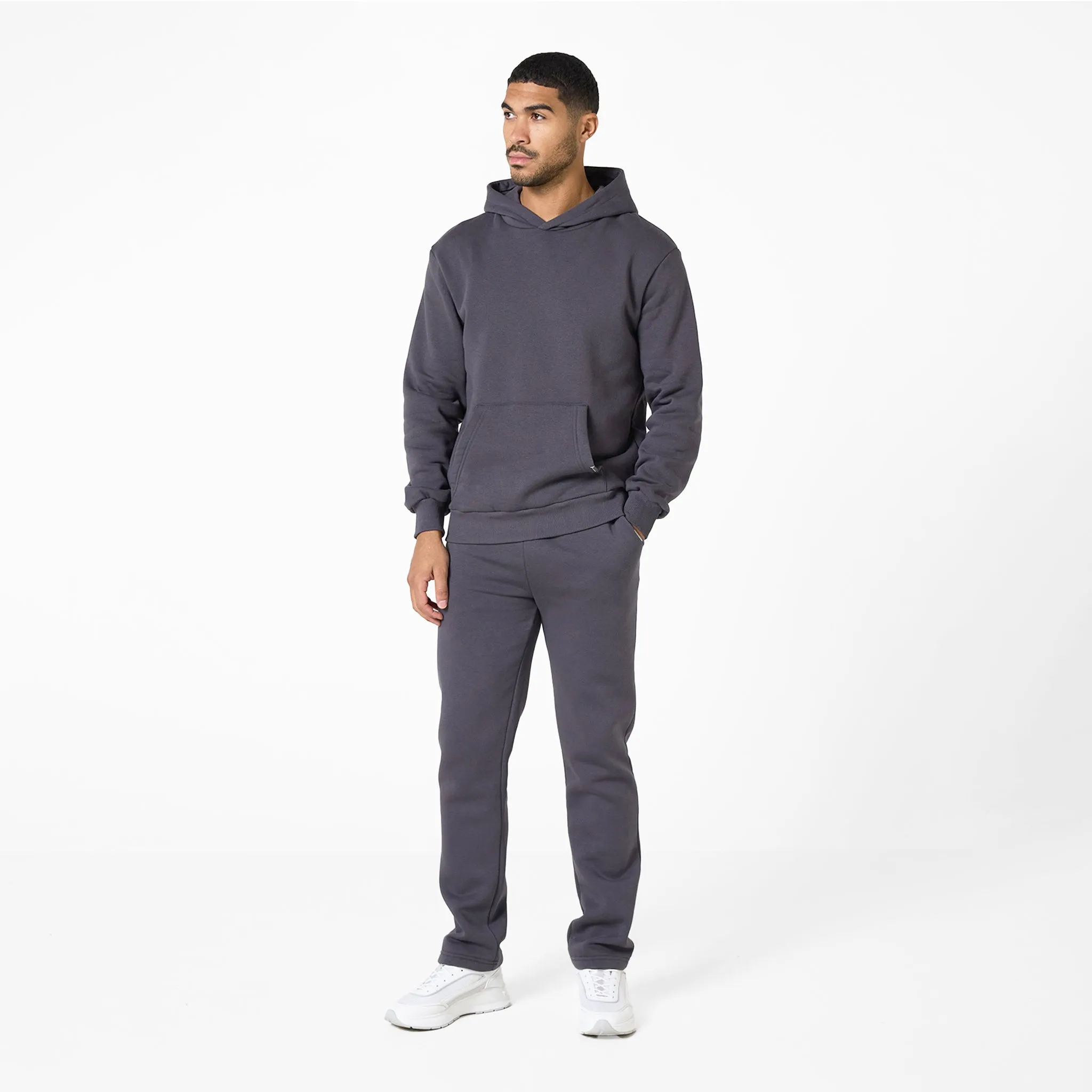 Relaxed Fit Open Hem Tracksuit | Dark Grey