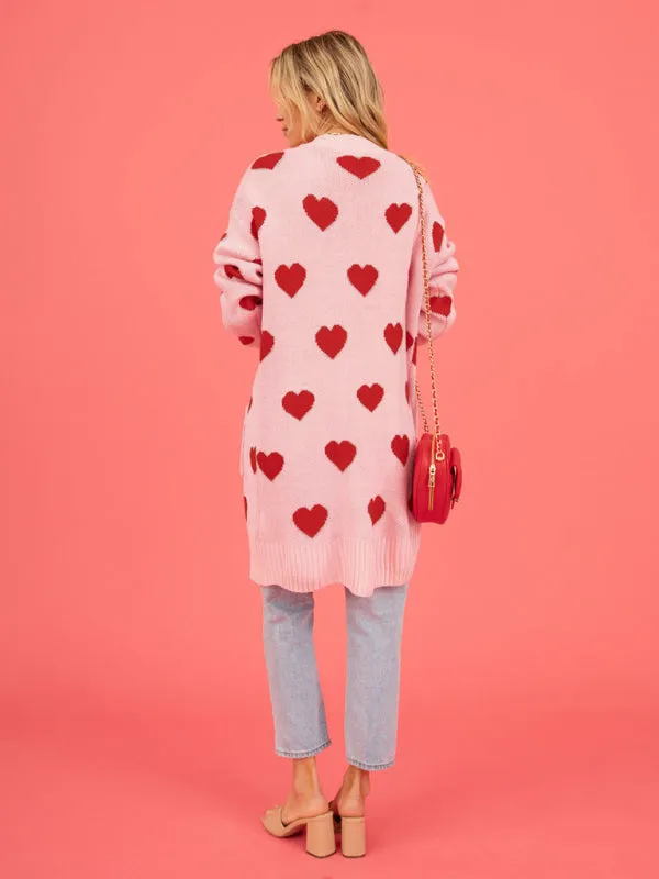 Shayla Women's Knitted Love Pocket V-Neck Mid-Length Cardigan
