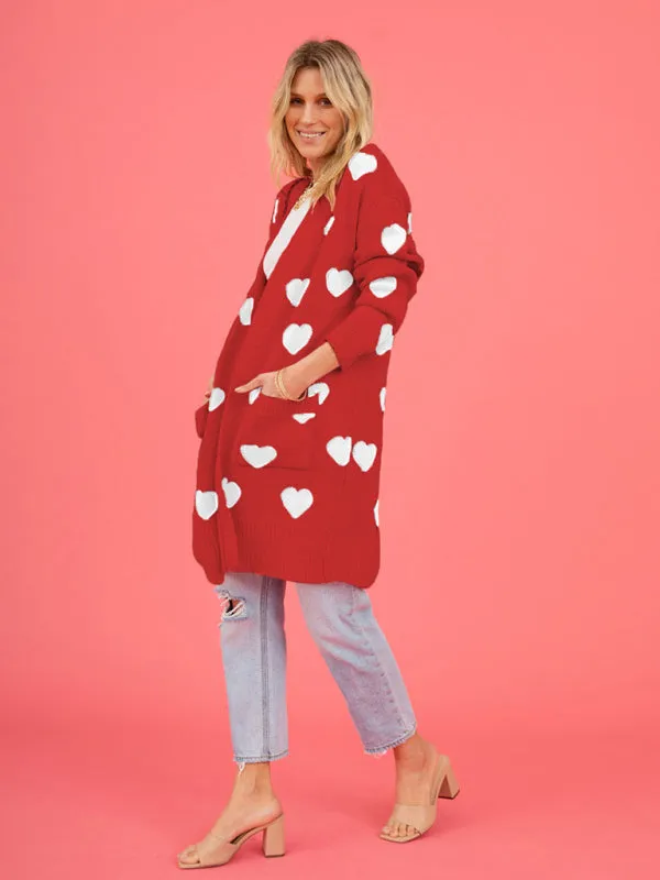 Shayla Women's Knitted Love Pocket V-Neck Mid-Length Cardigan