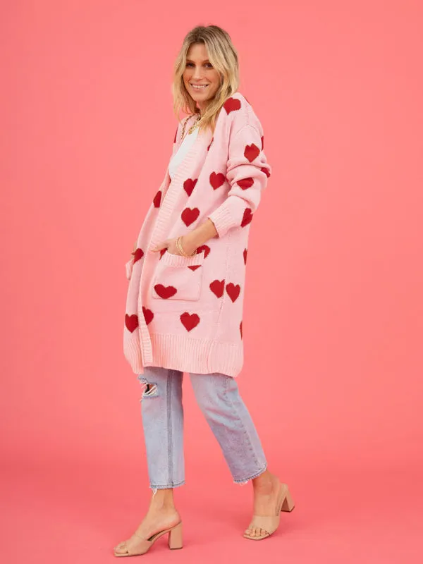 Shayla Women's Knitted Love Pocket V-Neck Mid-Length Cardigan
