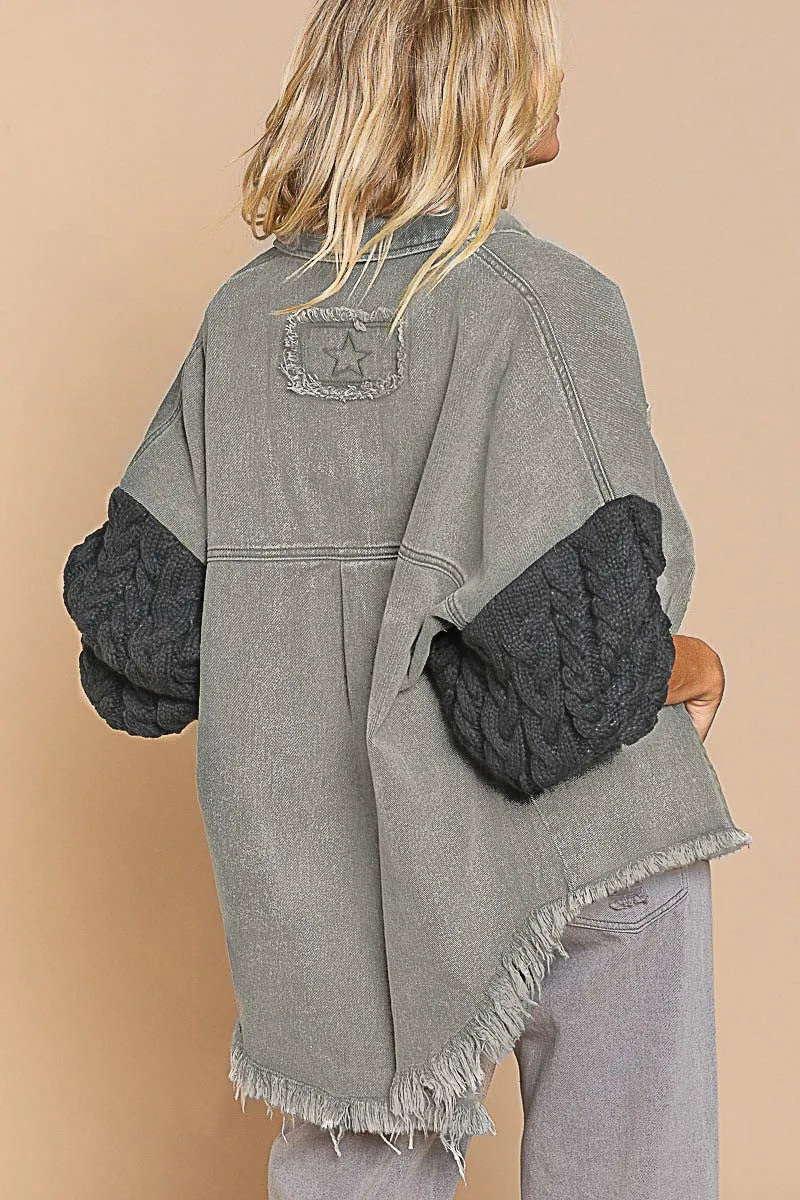 Sidney Mixed Knit Denim Jacket in Olive * on sale