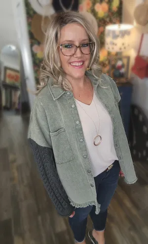 Sidney Mixed Knit Denim Jacket in Olive * on sale