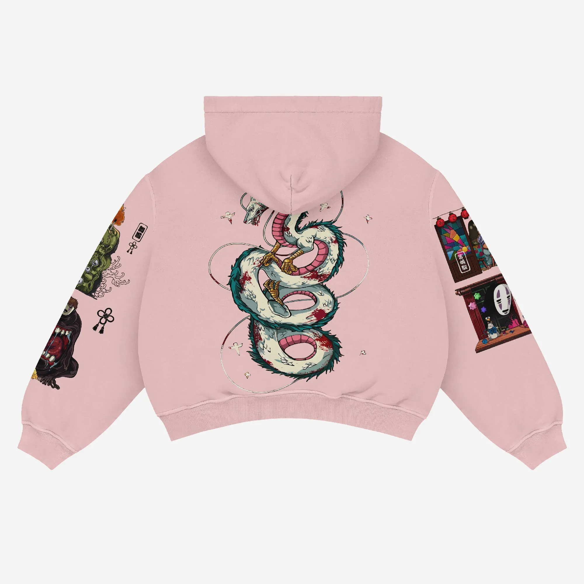 Spirited Away Anime Hoodie – Haku Dragon & Chihiro Scene | White 360 GSM Cotton Hoodie