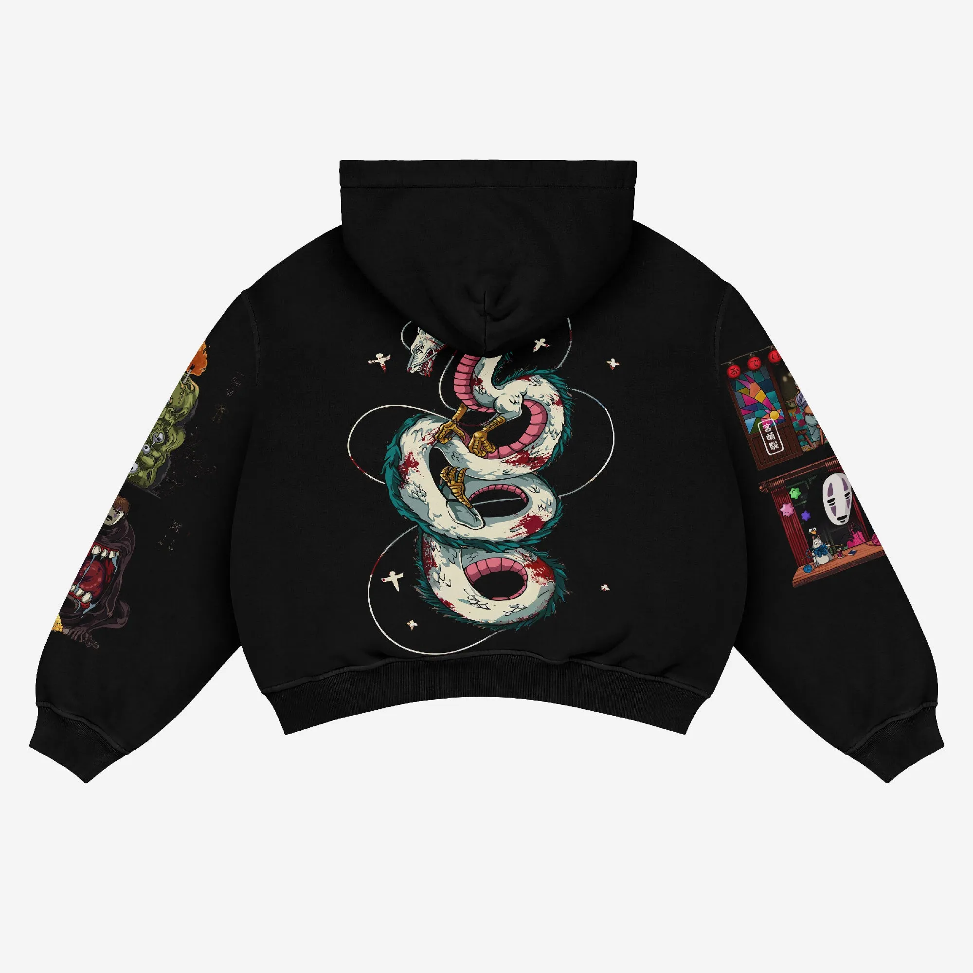 Spirited Away Anime Hoodie – Haku Dragon & Chihiro Scene | White 360 GSM Cotton Hoodie