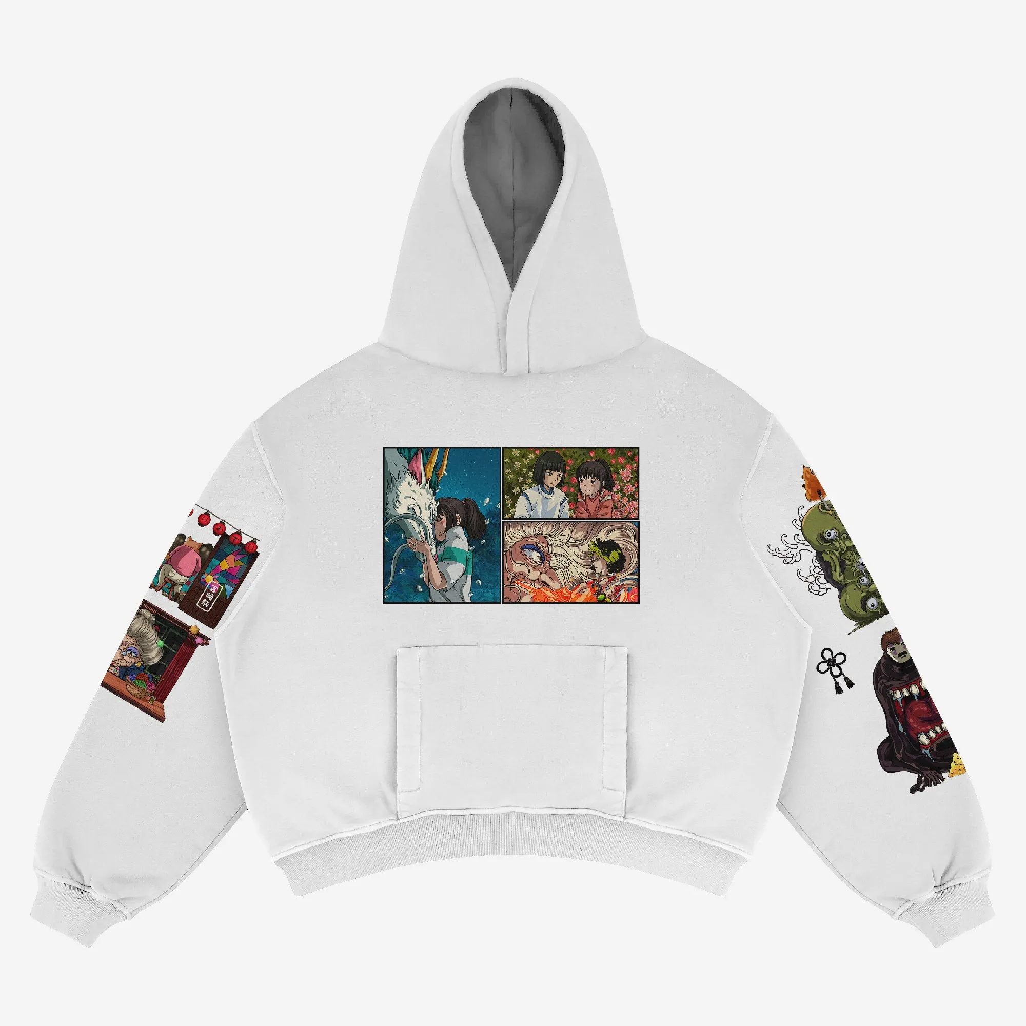 Spirited Away Anime Hoodie – Haku Dragon & Chihiro Scene | White 360 GSM Cotton Hoodie