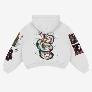 Spirited Away Anime Hoodie – Haku Dragon & Chihiro Scene | White 360 GSM Cotton Hoodie