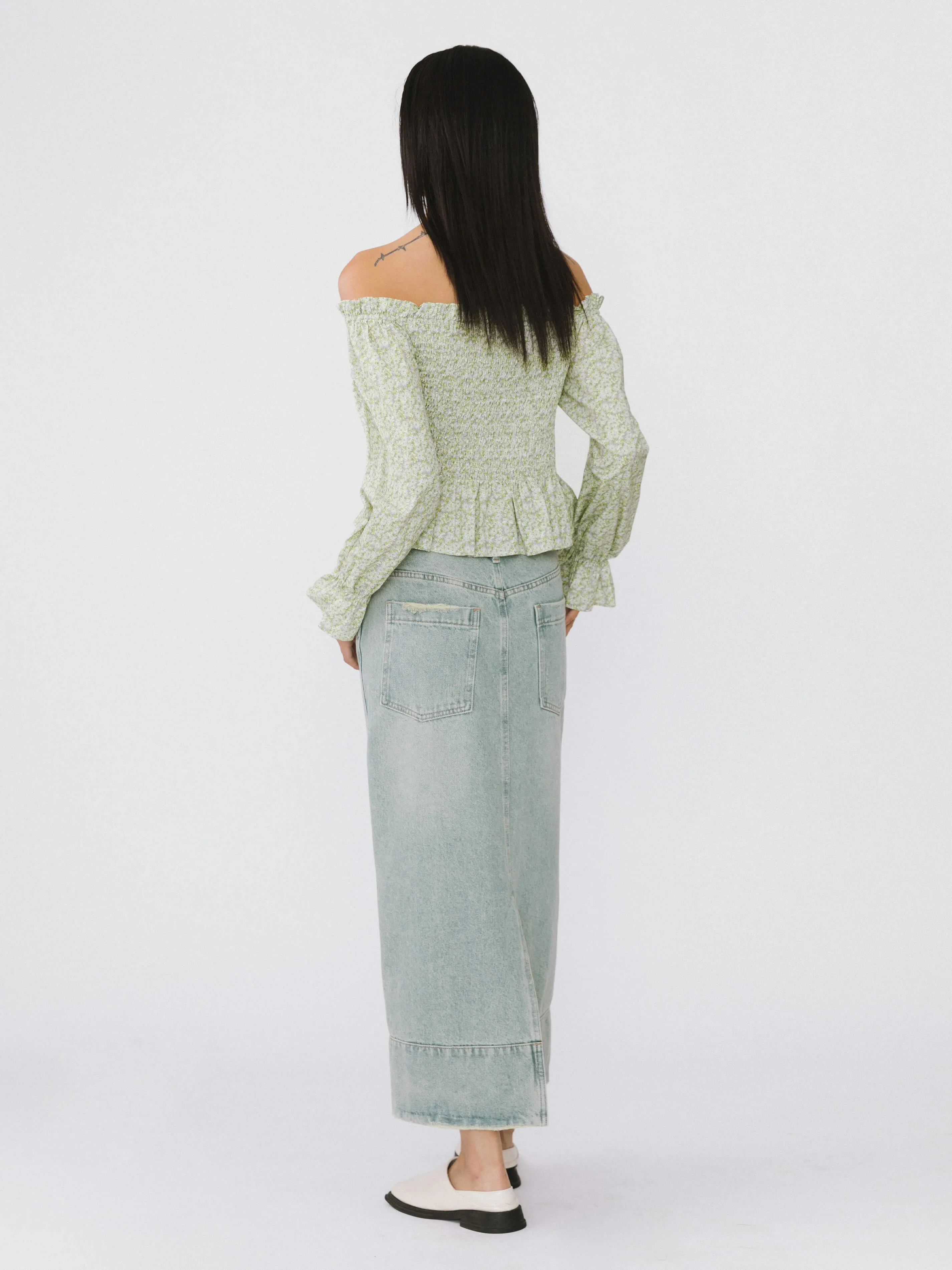 Straight Leg Washed Denim Skirt