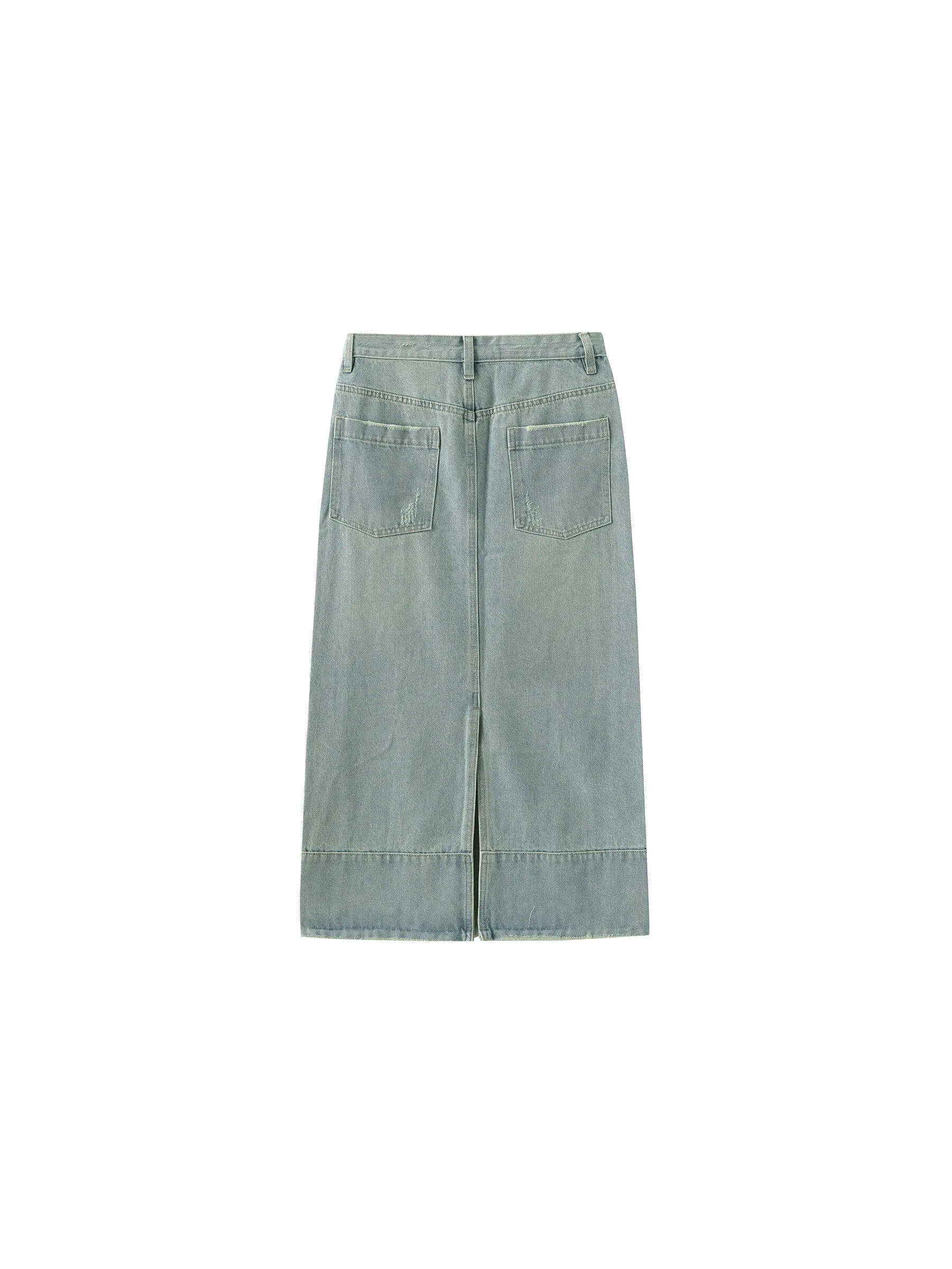 Straight Leg Washed Denim Skirt